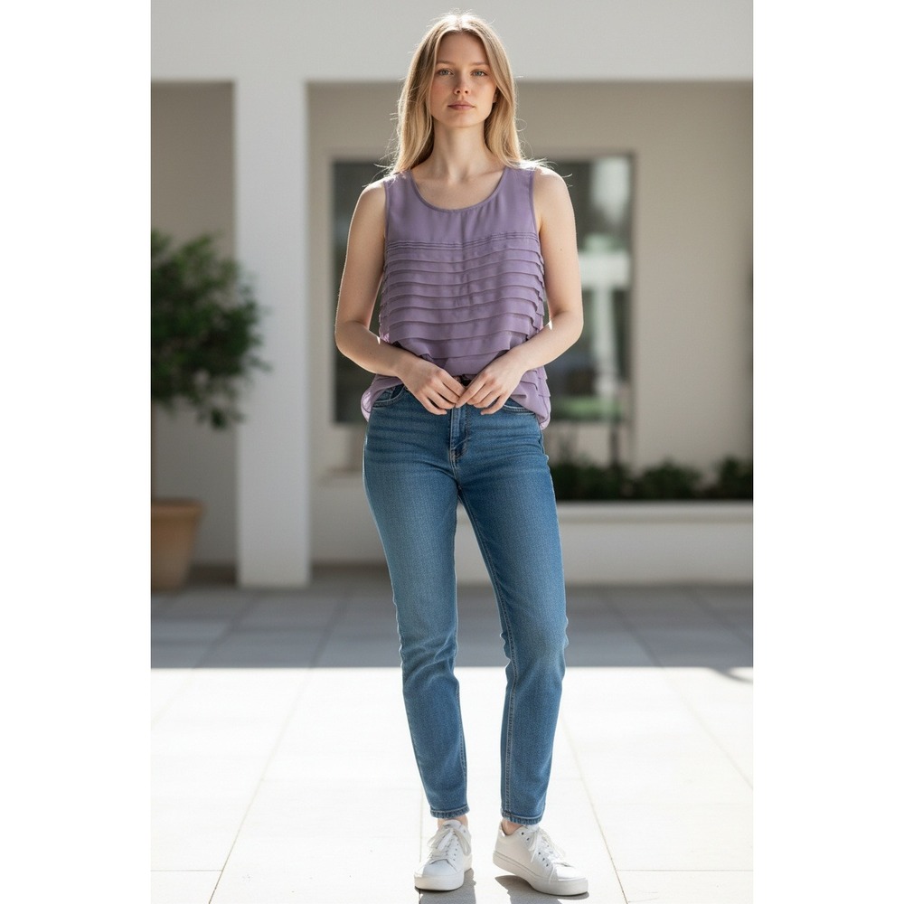 Dana Buchman Lavender Tiered Ruffle Sleeveless‎ Top Women's Size L